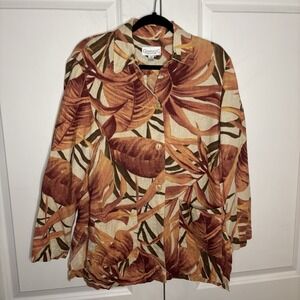 Y2K Conrad C Linen Shirt Shacket Womens 10 Oversized Tropical Hawaiian Vacation